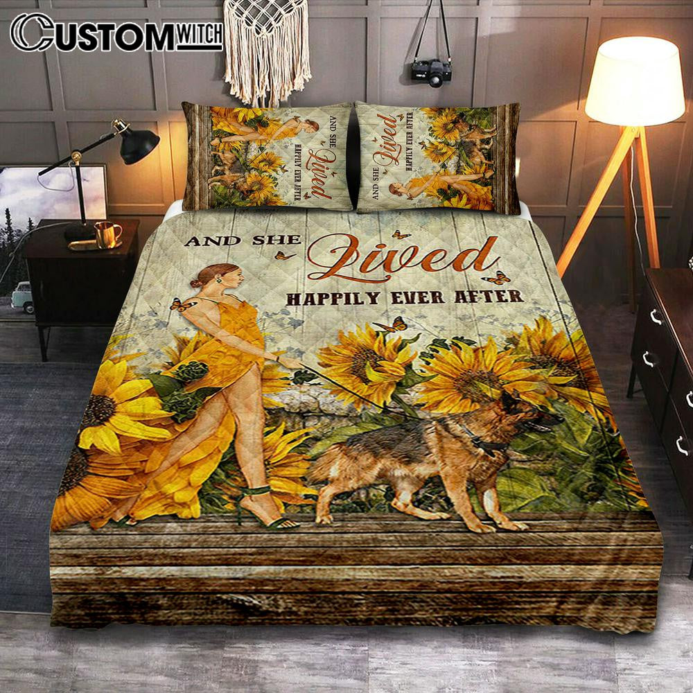 Beautiful Girl German Shepherd And She Lived Happily Quilt Bedding Set Bedroom - Christian Quilt Bedding Set Prints - Bible Verse Quilt Bedding Set Art