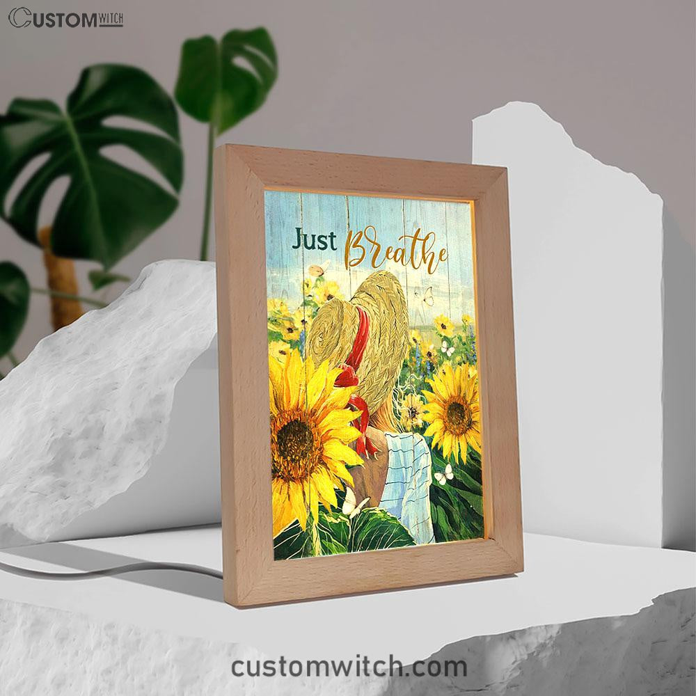 Beautiful Girl Sunflower Just Breathe Frame Lamp Art - Christian Night Light - Bible Verse Wooden Lamp