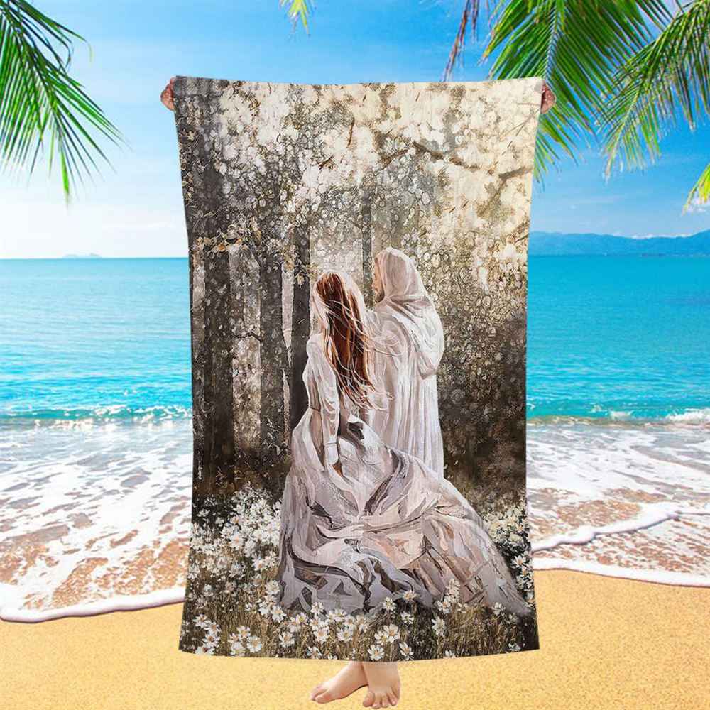 Beautiful Girl Walking With God Says You Are Beach Towel - Christian Beach Towel - Bible Verse Beach Towel