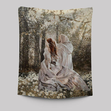 Beautiful Girl Walking With God Says You Are Tapestry Wall Art - Christian Tapestries Prints - Bible Verse Tapestry Art