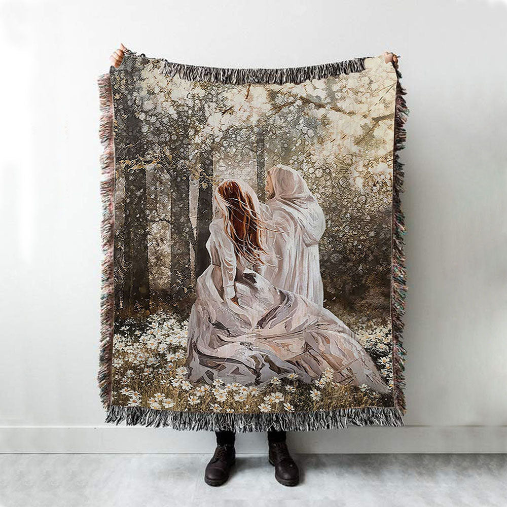 Beautiful Girl Walking With God Says You Are Woven Throw Blanket - Christian Woven Blanket Prints - Bible Verse Woven Blanket Art