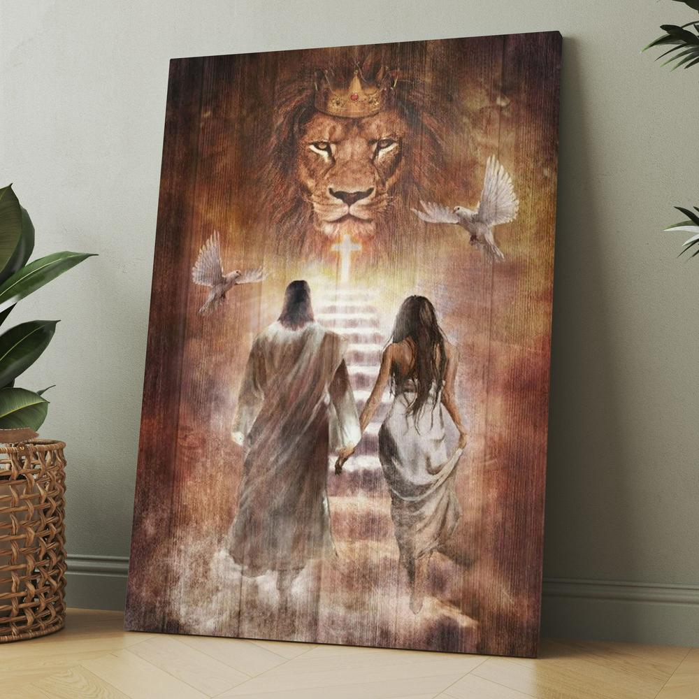 Beautiful Girl Walking With Jesus Canvas, Christmas Gift for Christian