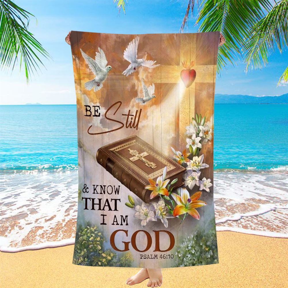 Beautiful Heaven Cross Bible Be Still And Know That I Am God Beach Towel, Christian Beach Towel, Christian Gift, Gift For Women