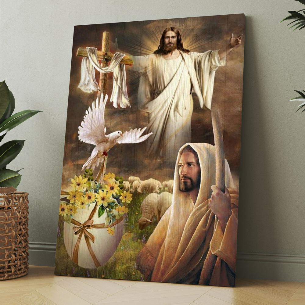 Beautiful Jesus Painting Dove Cross Yellow Flower Canvas, Christmas Gift for Christian