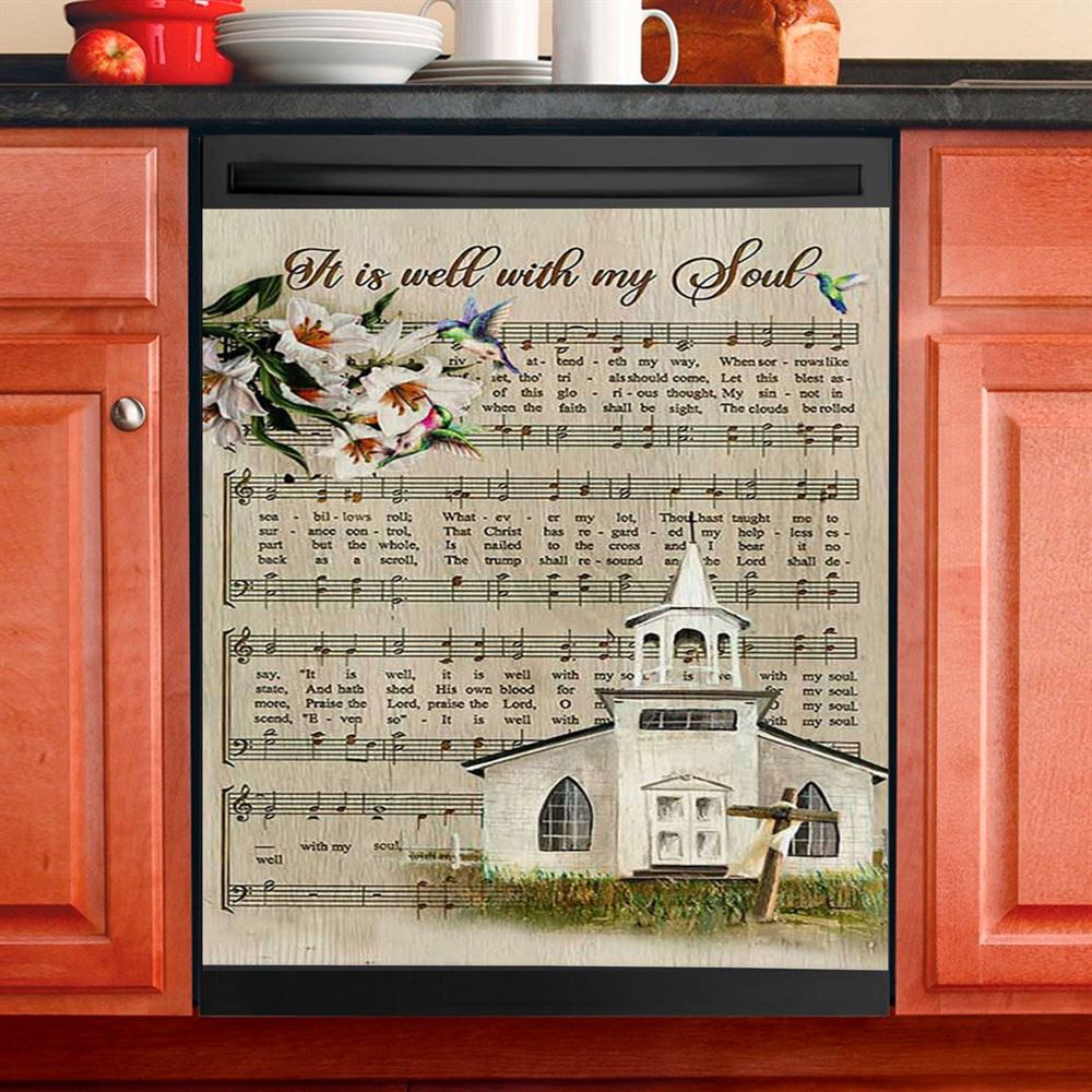 Beautiful Lily It Is Well With My Soul Dishwasher Cover, Bible Verse Dishwasher Magnet Cover, Christian Inspirational Kitchen Decor