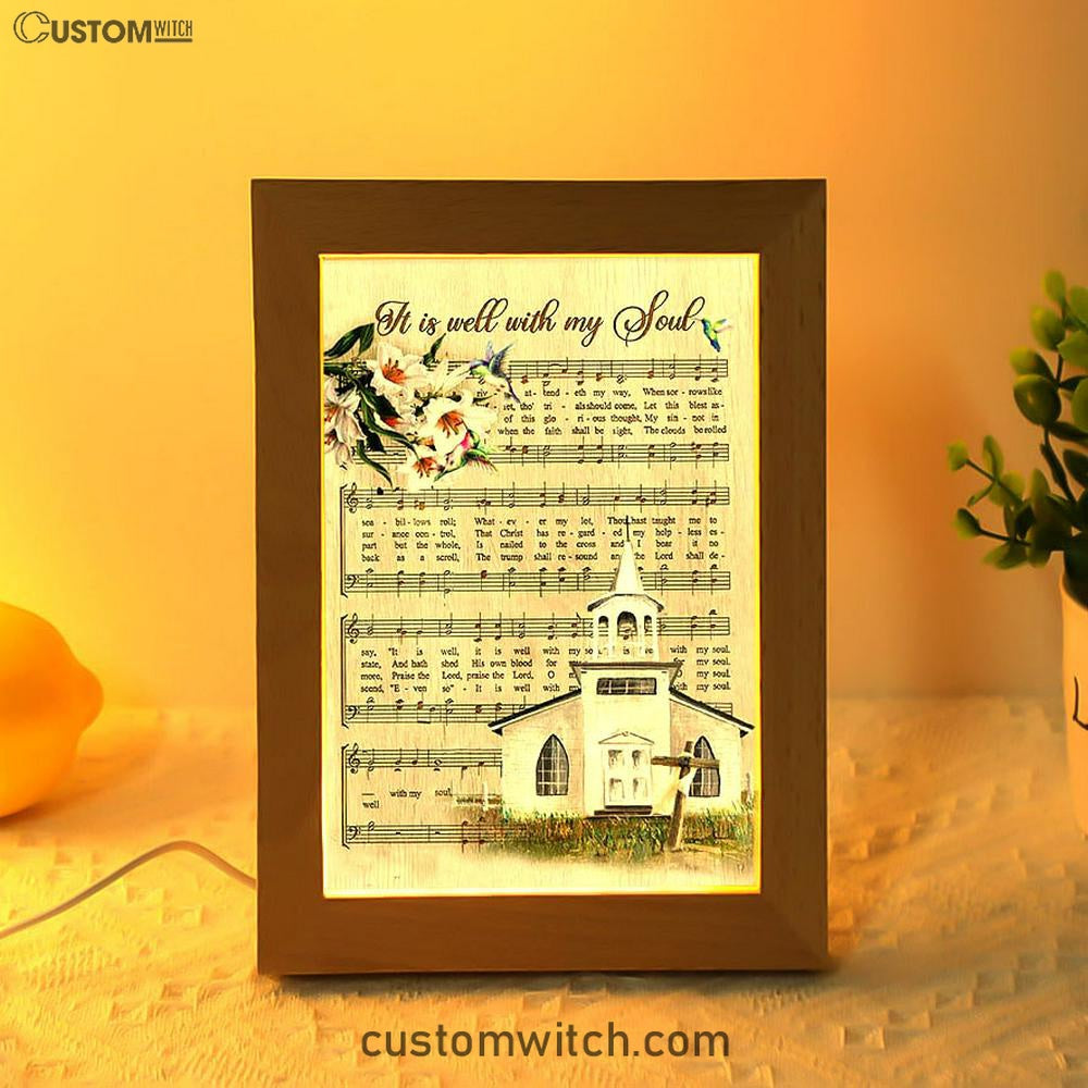 Beautiful Lily It Is Well With My Soul Frame Lamp Art - Bible Verse Art - Christian Inspirational Decor