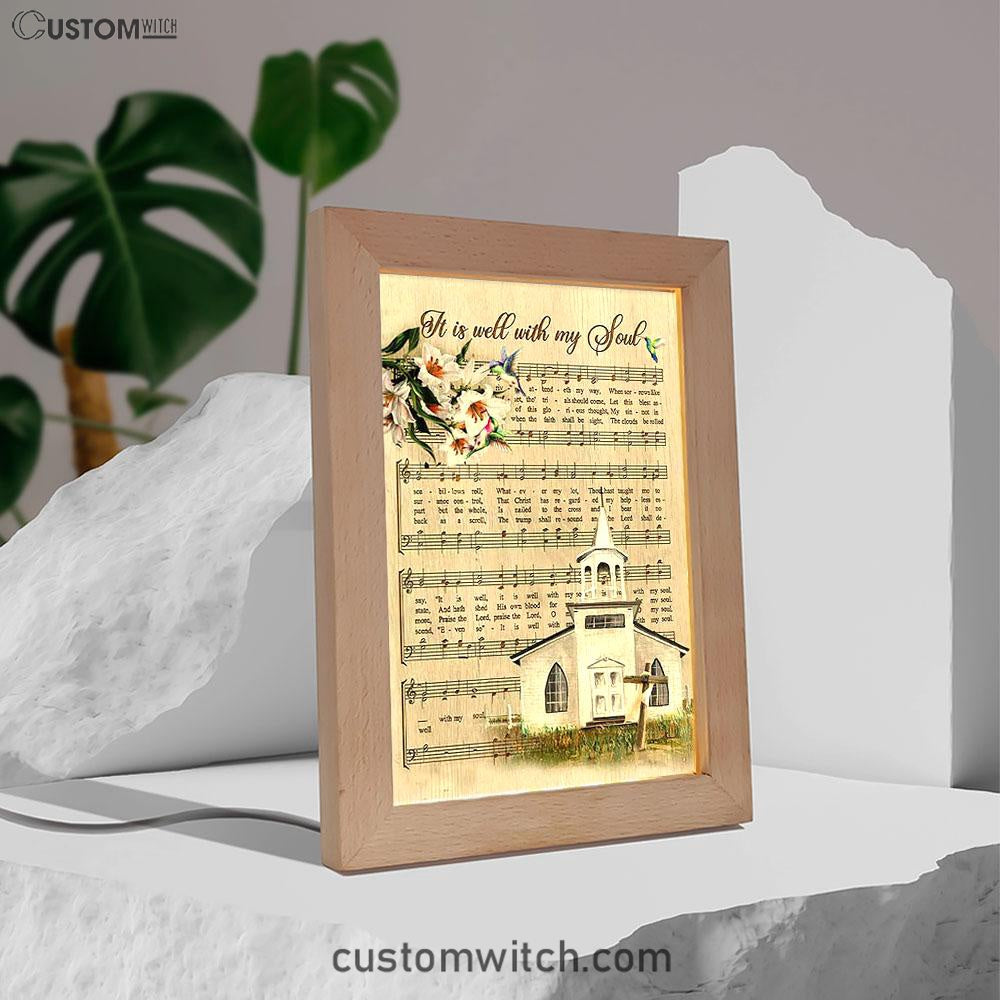 Beautiful Lily It Is Well With My Soul Frame Lamp Art - Bible Verse Art - Christian Inspirational Decor