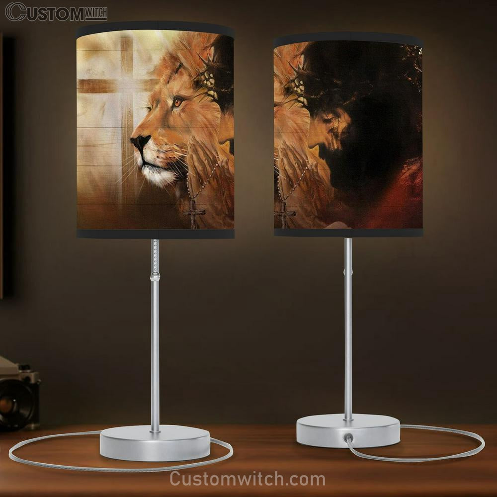 Beautiful Lion, Jesus, Pray For Healing Table Lamp