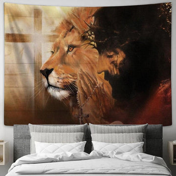 Beautiful Lion, Jesus, Pray For Healing Tapestry, Tapestries for Living Room Bedroom