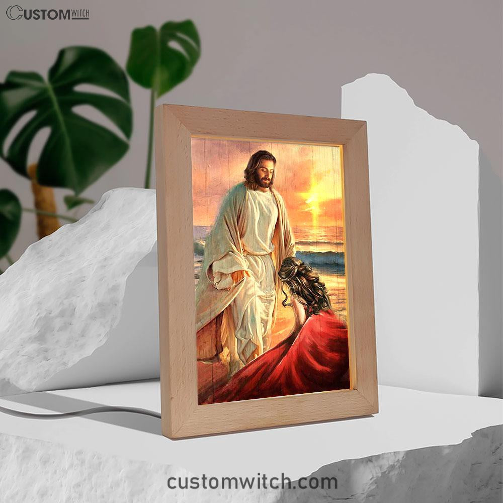Beautiful Sunset Kneeling Before God Frame Lamp Art - Bible Verse Art - Christian Inspirational Decor