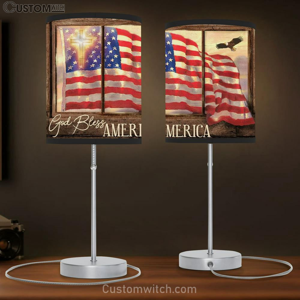 Beautiful Us Flag Vintage Window God Bless America Table Lamp