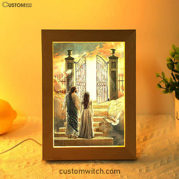 Beautiful Woman And Jesus Flying Dove Heaven Door Frame Lamp Art - Bible Verse Wooden Lamp - Inspirational Art - Christian Home Decor