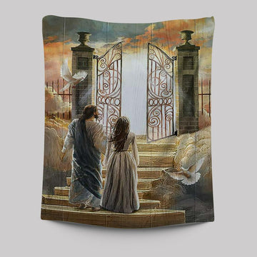 Beautiful Woman And Jesus Flying Dove Heaven Door Tapestry Wall Art - Bible Verse Tapestry Art - Inspirational Art -  Christian Indoor Wall Tapestries