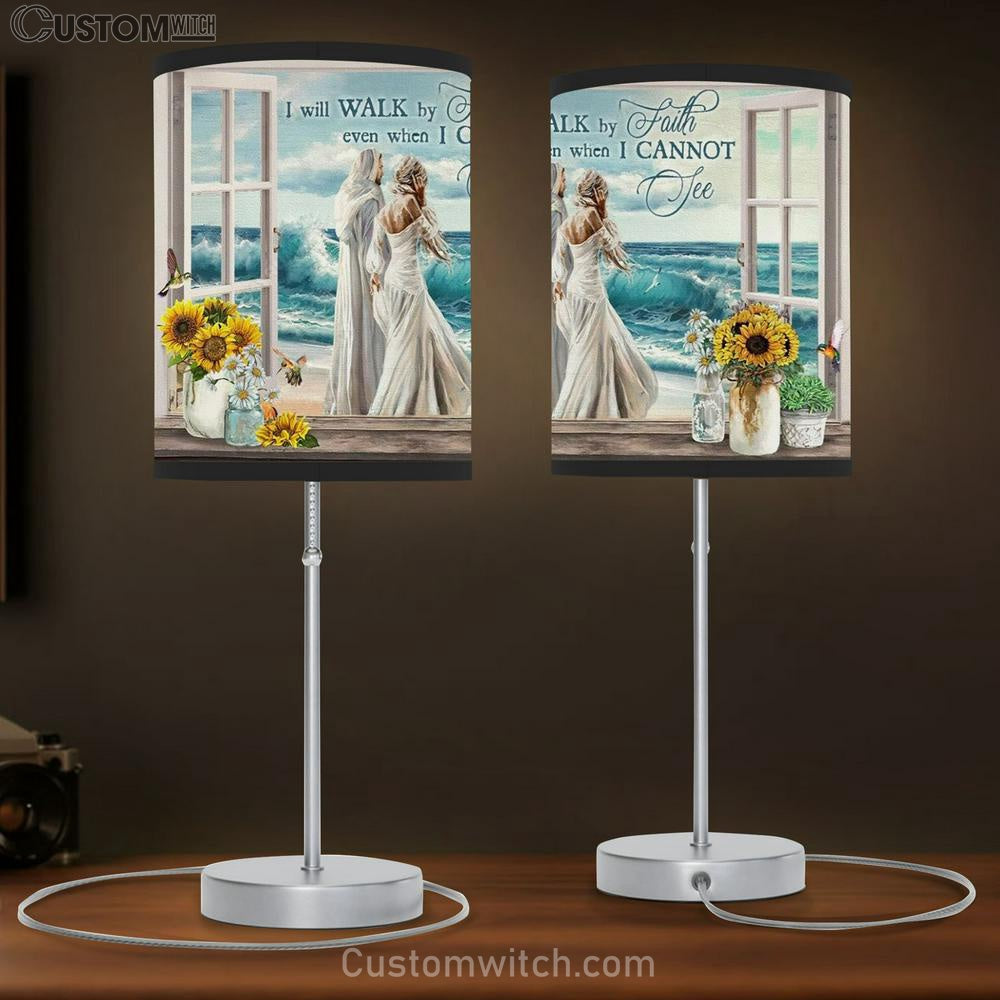 Beautiful Woman, Jesus Painting, Ocean Wave, I Will Walk By Faith Table Lamp