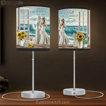 Beautiful Woman, Jesus Painting, Ocean Wave, I Will Walk By Faith Table Lamp