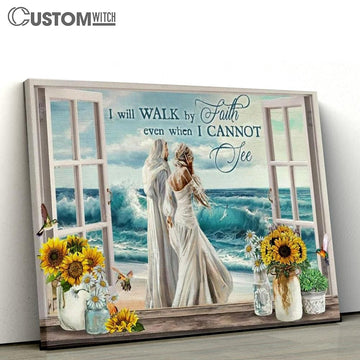 Beautiful Woman, Jesus Painting, Ocean Wave, I Will Walk By Faith Canvas Poster