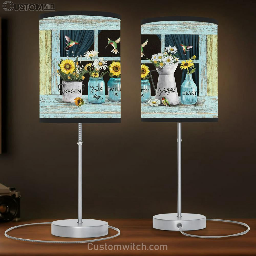 Begin Each Day With A Grateful Heart Sunflower Daisy Table Lamp Prints - Religious Table Lamp Art - Christian Home Decor