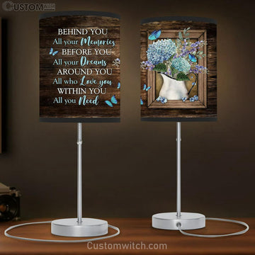 Behind You, All Your Memories Blue Hydrangea Butterfly Lamp Gift Table Lamp - Christian Lamp Gift - Religious Art