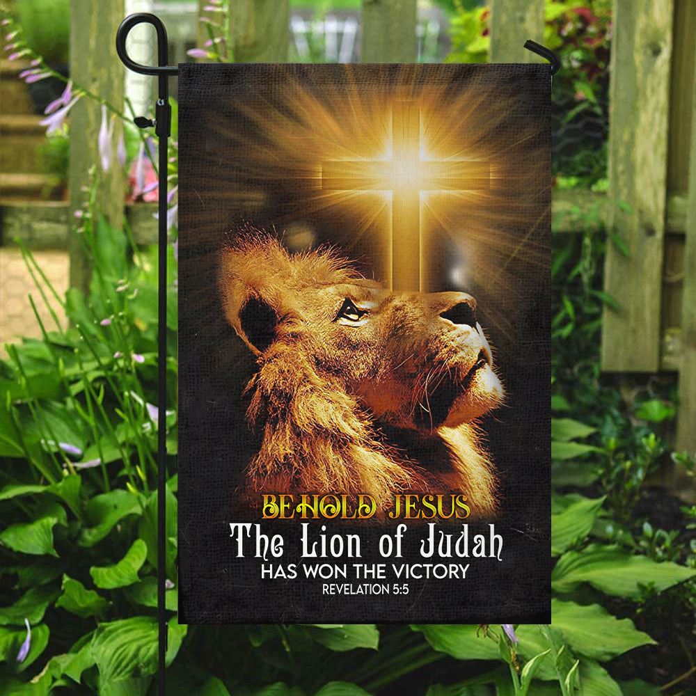 Behold Jesus The Lion Of Judah Flag, Bible Verses Flag, Christian&#39;s Flag, Jesus Garden Flag, Christian Flag, Scripture Flag, Garden Banner