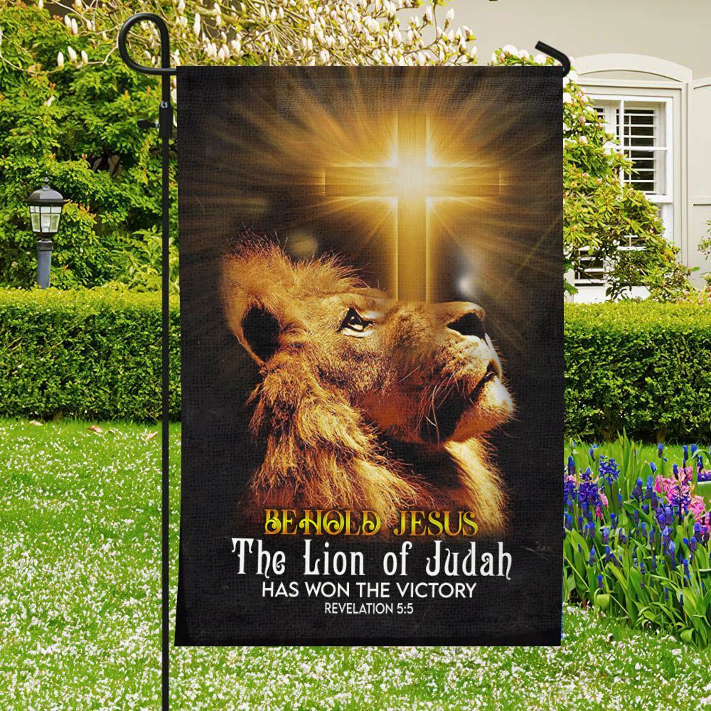 Behold Jesus The Lion Of Judah Flag, Bible Verses Flag, Christian&#39;s Flag, Jesus Garden Flag, Christian Flag, Scripture Flag, Garden Banner
