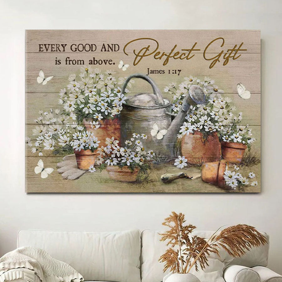 Bible Verse Wall Art James 117 Every Good And Perfect Gift Is From Above - Daisy Flower Painting Canvas - Christian Wall Decor