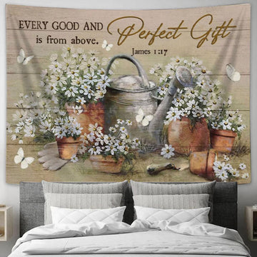 Bible Verse Wall Art James 117 Every Good And Perfect Gift Is From Above - Daisy Flower Painting Tapestry - Christian Wall Decor