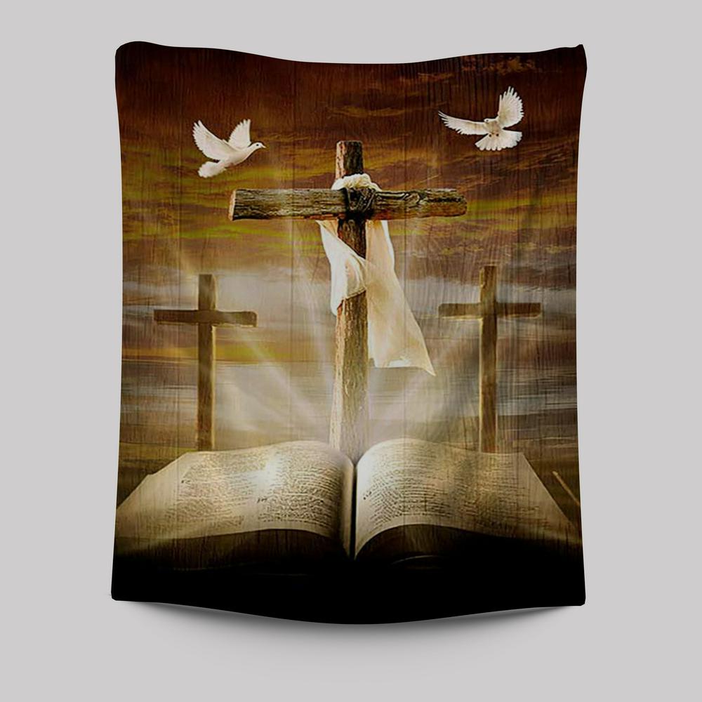 Big Cross Amazing Halo Bible White Dove Tapestry Wall Art - Bible Verse Tapestry Art - Inspirational Art -  Christian Indoor Wall Tapestries