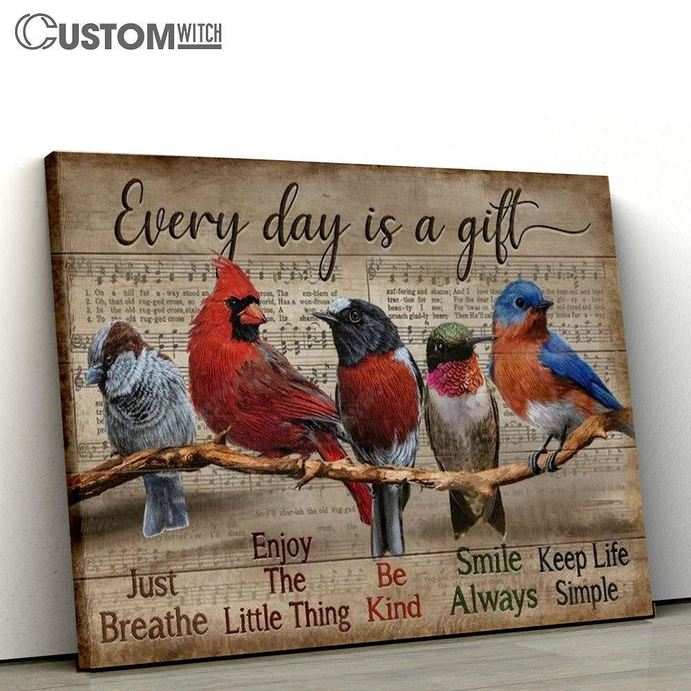 Bird Painting, Red Cardinal, Eastern Bluebird, Every Day Is A Gift Canvas Poster