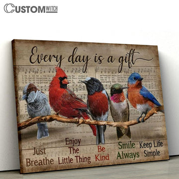 Bird Painting, Red Cardinal, Eastern Bluebird, Every Day Is A Gift Canvas Poster