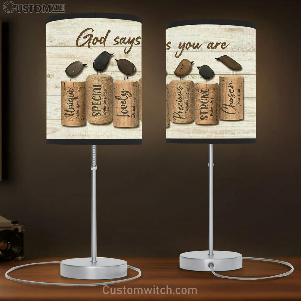 Bird Rock God Says You Are Table Lamp Gift - Bible Verse Table Lamp - Religious Bedroom Decor