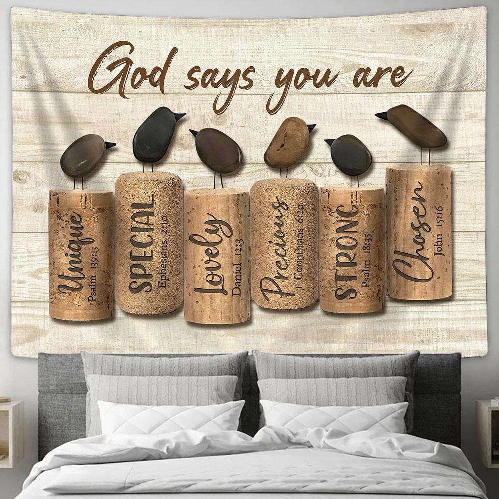 Bird Rock God Says You Are Tapestry Wall Art - Bible Verse Tapestry - Religious Tapestry Wall Hanging
