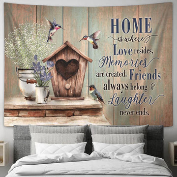 Birdhouse Hummingbird Home Is Where Love Resides Wall Art Tapestry - Christian Wall Art - Religious Art