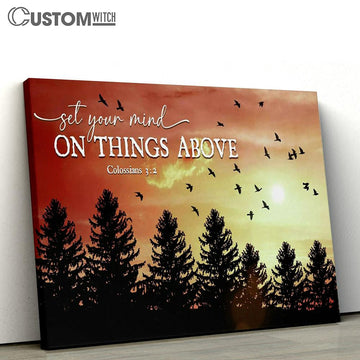 Birds Sunset Forest Set Your Mind On Things Above Canvas Print - Inspirational Canvas Art - Scripture Wall Art