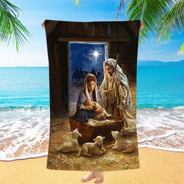 Birth Of Jesus Lamb Beach Towel - Bible Verse Beach Towel - Inspirational Art - Christian Beach Towel