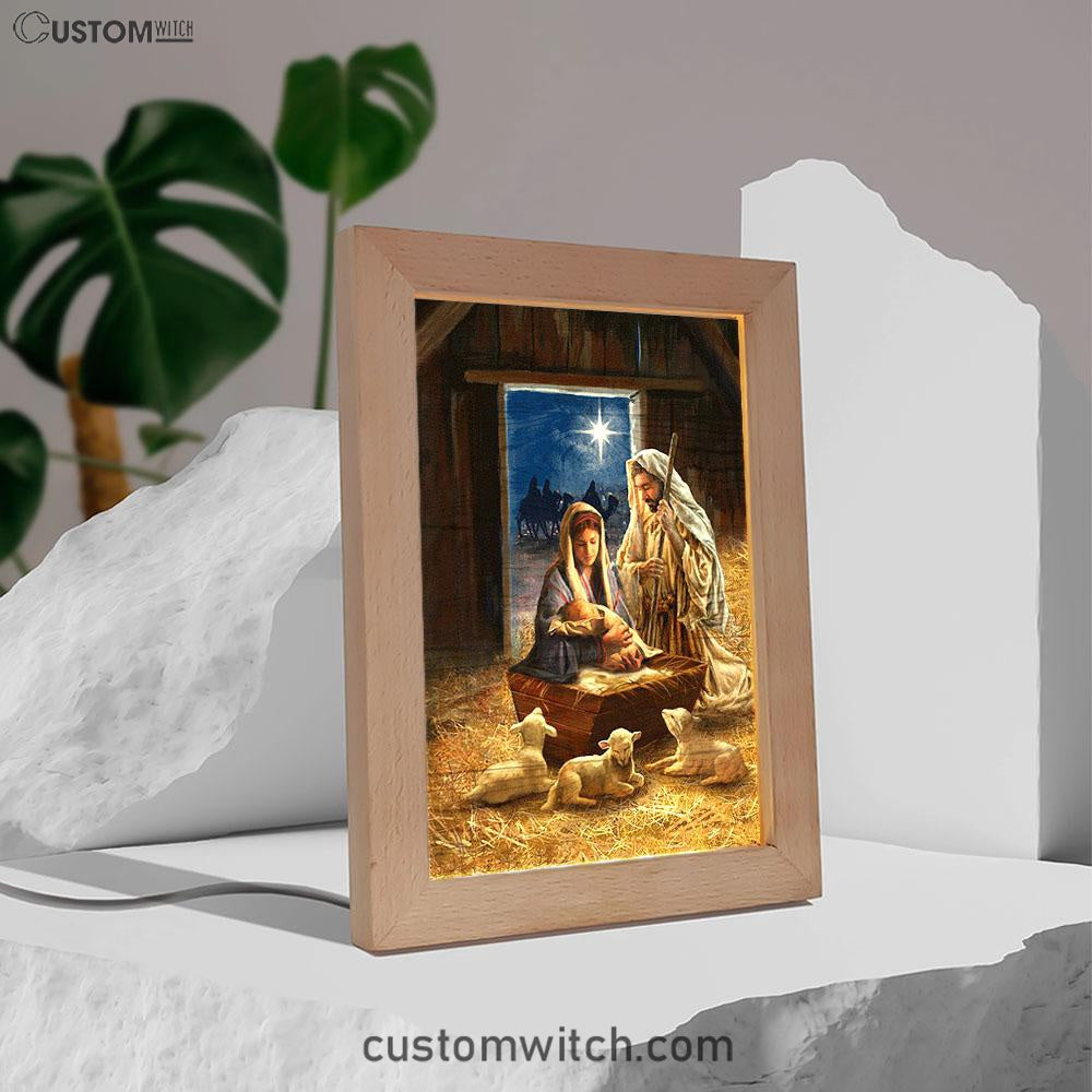 Birth Of Jesus Lamb Frame Lamp Art - Bible Verse Wooden Lamp - Inspirational Art - Christian Home Decor