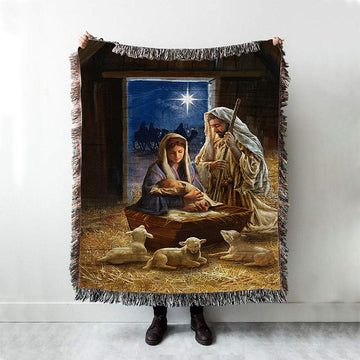 Birth Of Jesus Lamb Woven Throw Blanket - Bible Verse Woven Blanket Art - Inspirational Art - Christian Home Decor