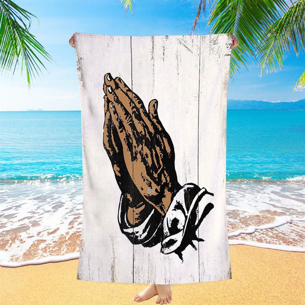 Black African American Hands In Prayer Beach Towel - Christian Beach Towel Decor
