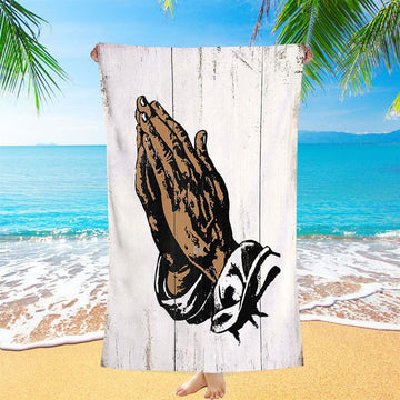 Black African American Hands In Prayer Beach Towel - Christian Beach Towel Decor