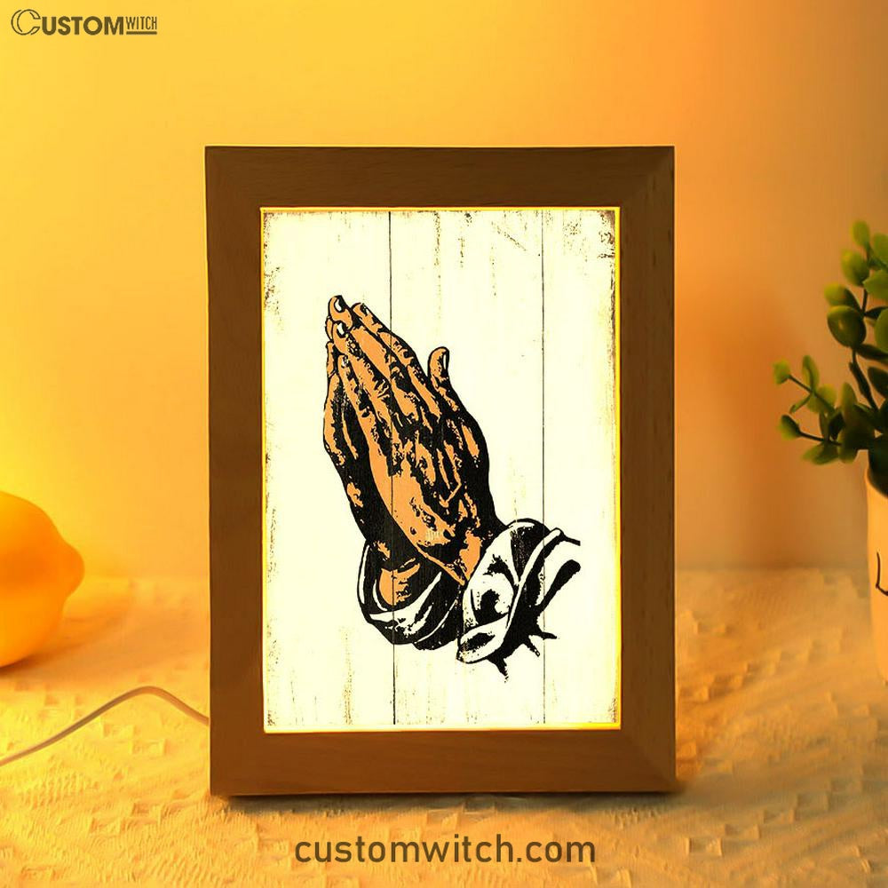 Black African American Hands In Prayer Frame Lamp Art - Christian Night Light Decor
