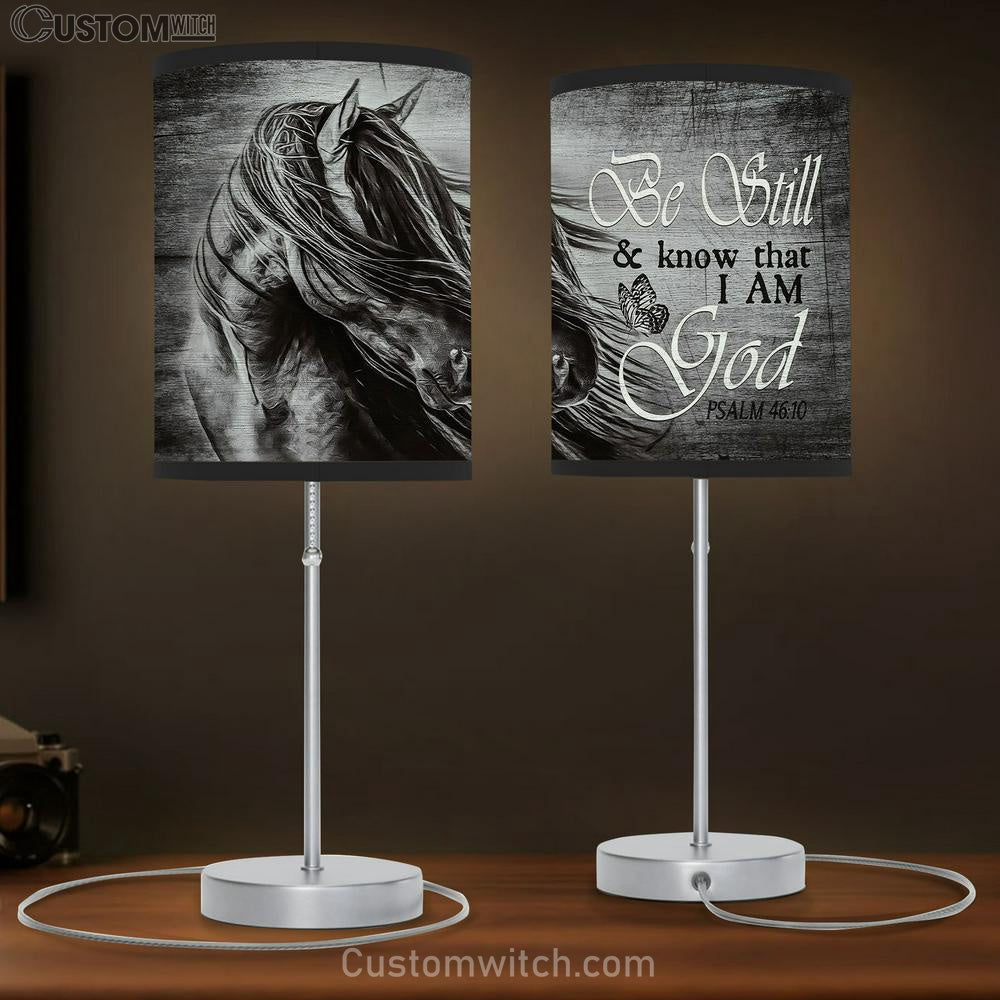 Black And White Horse Be Still And Know That I Am God Lamp Gift Table Lamp - Christian Lamp Gift - Religious Art