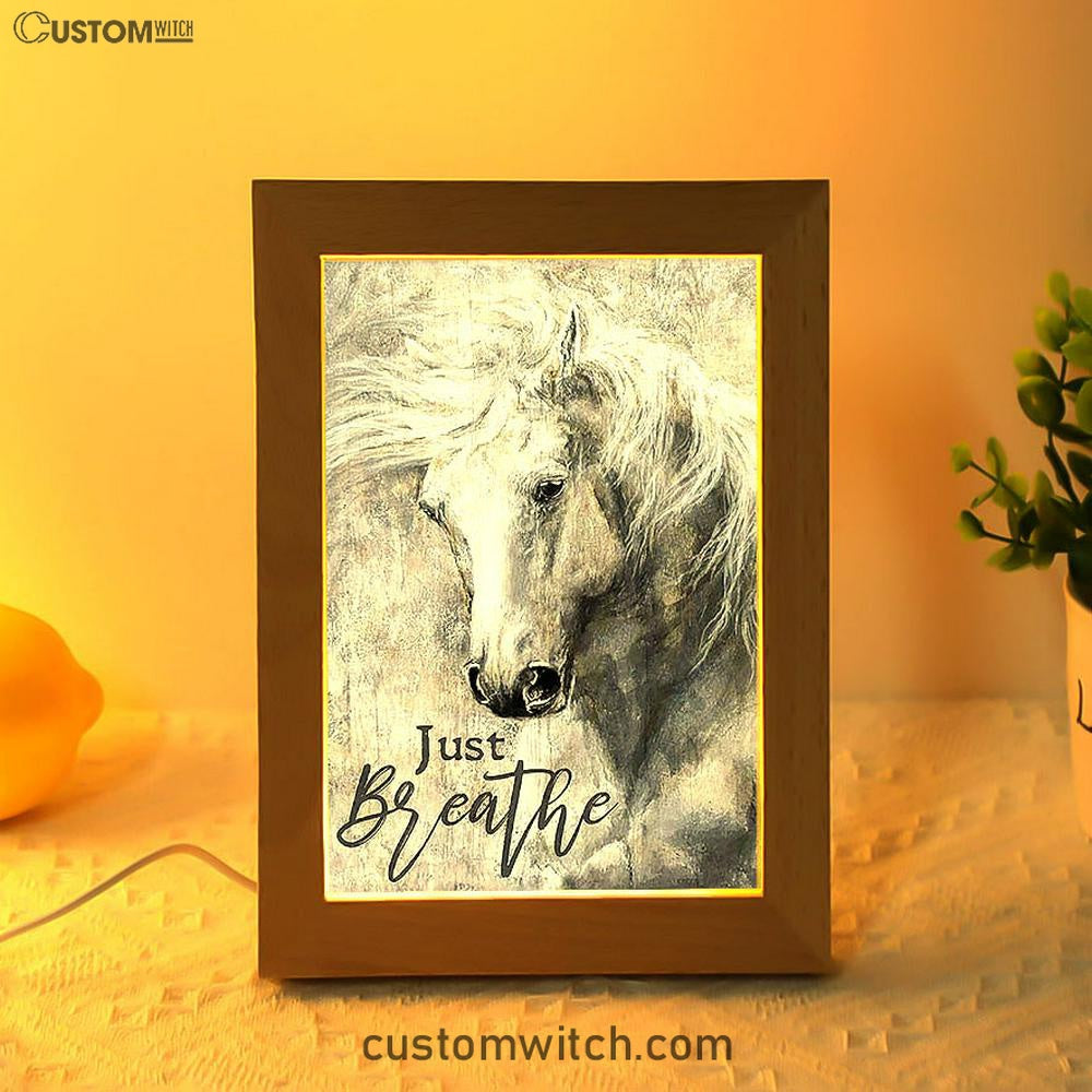 Black And White Horse Just Breathe Frame Lamp Art - Christian Frame Lamp - Gift For Horse Lover