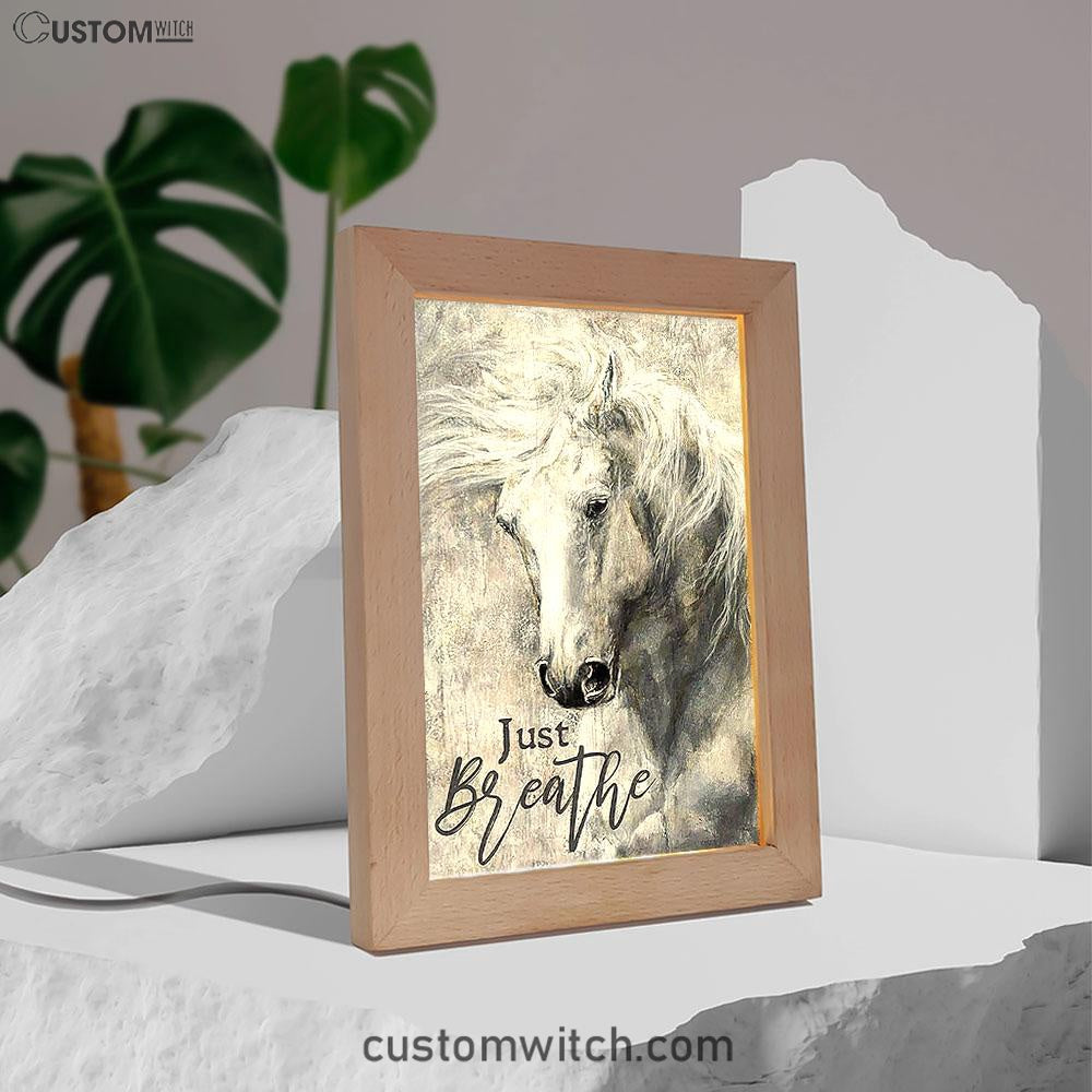 Black And White Horse Just Breathe Frame Lamp Art - Christian Frame Lamp - Gift For Horse Lover