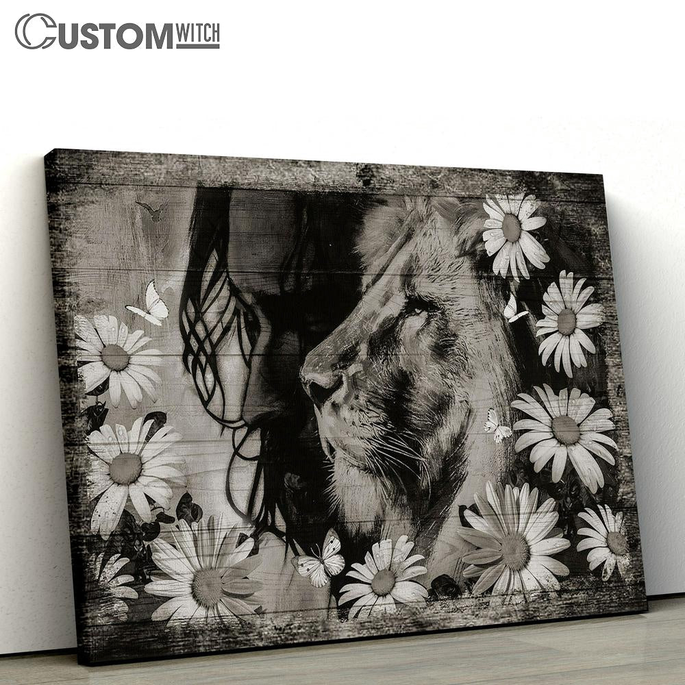 Black And White Jesus Lion Daisy , Wall Art Canvas - Christian Wall Art - Religious Art