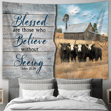 Black Cow Blessed Are Those Who Believe Without Seeing Wall Art Tapestry - Christian Wall Art - Religious Art