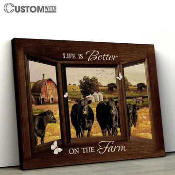 Black Cow Life Is Better On The Farm Wall Art Canvas - Christian Wall Art - Religious Art