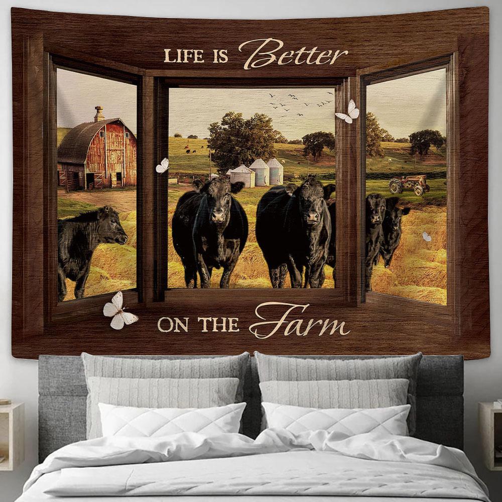 Black Cow Life Is Better On The Farm Wall Art Tapestry - Christian Wall Art - Religious Art