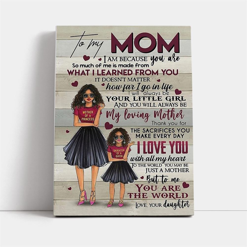 Black Daughter To My Mom Mother&#39;S Day Gift Canvas, Mother&#39;s Day Canvas Art, Gift For Mom, Birthday Gift, Mother&#39;s Day Wall Art