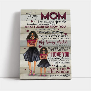 Black Daughter To My Mom Mother&#39;S Day Gift Canvas, Mother&#39;s Day Canvas Art, Gift For Mom, Birthday Gift, Mother&#39;s Day Wall Art