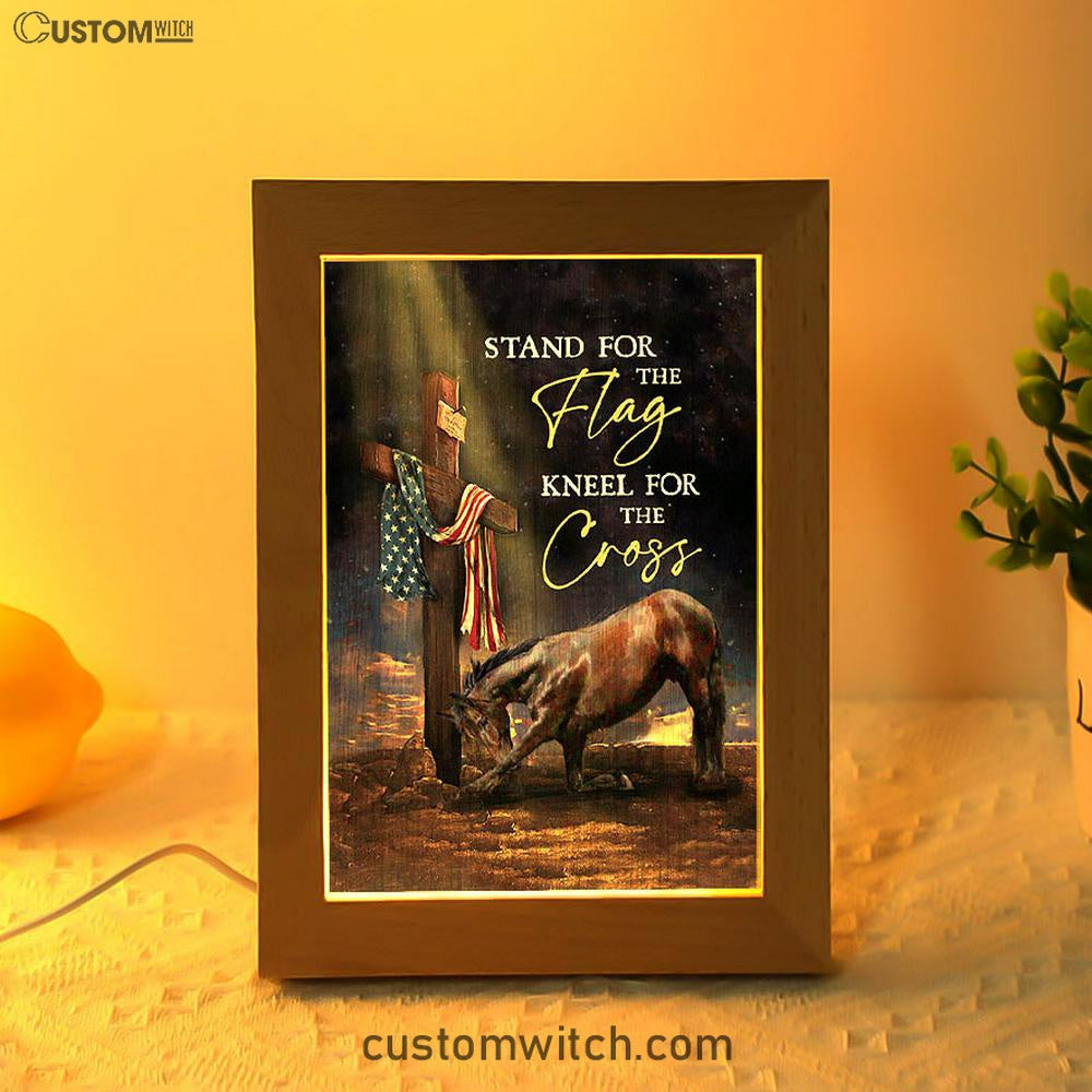 Black Horse Cross Stand For The Flag Frame Lamp Art - Bible Verse Wooden Lamp - Inspirational Art - Christian Home Decor
