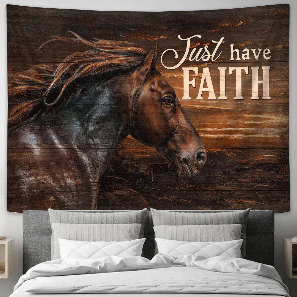 Black Horse Just Have Faith Wall Art Tapestry - Christian Wall Art - Religious Art